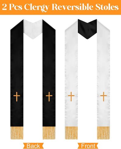 Eurzom 2 Pcs Embroidery Reversible Clergy Stole with Cross Tassels Wedding Church Minister Pastor Priest Shawls for Men Women in Saudi Arabia