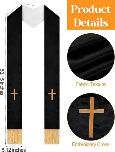 Eurzom 2 Pcs Embroidery Reversible Clergy Stole with Cross Tassels Wedding Church Minister Pastor Priest Shawls for Men Women in Saudi Arabia