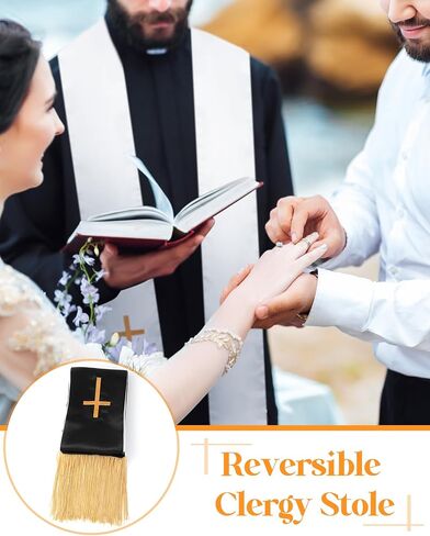 Eurzom 2 Pcs Embroidery Reversible Clergy Stole with Cross Tassels Wedding Church Minister Pastor Priest Shawls for Men Women in Saudi Arabia