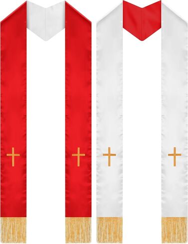Eurzom 2 Pcs Embroidery Reversible Clergy Stole with Cross Tassels Wedding Church Minister Pastor Priest Shawls for Men Women in Saudi Arabia