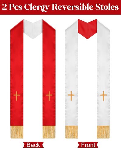 Eurzom 2 Pcs Embroidery Reversible Clergy Stole with Cross Tassels Wedding Church Minister Pastor Priest Shawls for Men Women in Saudi Arabia