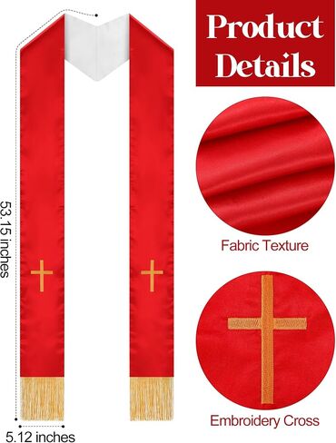 Eurzom 2 Pcs Embroidery Reversible Clergy Stole with Cross Tassels Wedding Church Minister Pastor Priest Shawls for Men Women in Saudi Arabia