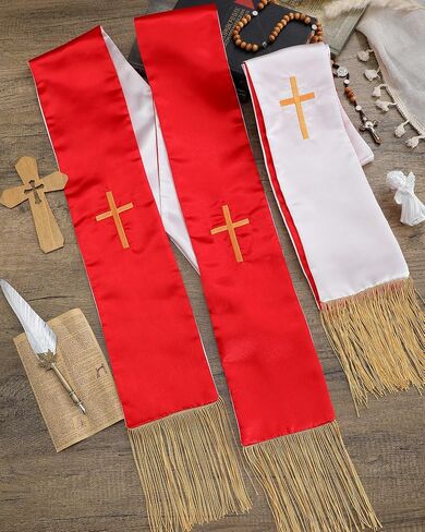 Eurzom 2 Pcs Embroidery Reversible Clergy Stole with Cross Tassels Wedding Church Minister Pastor Priest Shawls for Men Women in Saudi Arabia