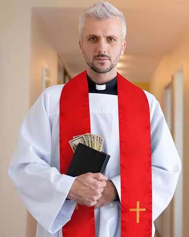 Eurzom 2 Pcs Embroidery Reversible Clergy Stole with Cross Tassels Wedding Church Minister Pastor Priest Shawls for Men Women in Saudi Arabia