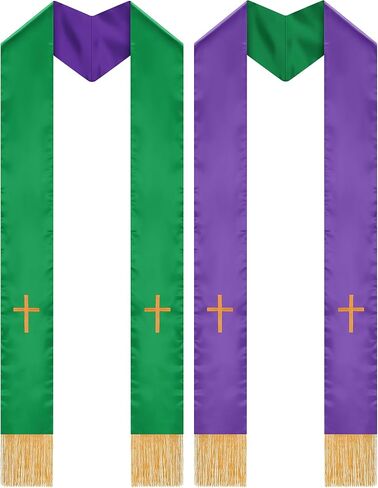 Eurzom 2 Pcs Embroidery Reversible Clergy Stole with Cross Tassels Wedding Church Minister Pastor Priest Shawls for Men Women in Saudi Arabia