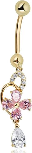 Avora 10K Gold Simulated Diamond CZ متدلي زهرة الوردي الزهرة بطن الخاتم المجوهرات الجسم (14 مقياس) in Saudi Arabia