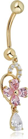 Avora 10K Gold Simulated Diamond CZ متدلي زهرة الوردي الزهرة بطن الخاتم المجوهرات الجسم (14 مقياس) in Saudi Arabia