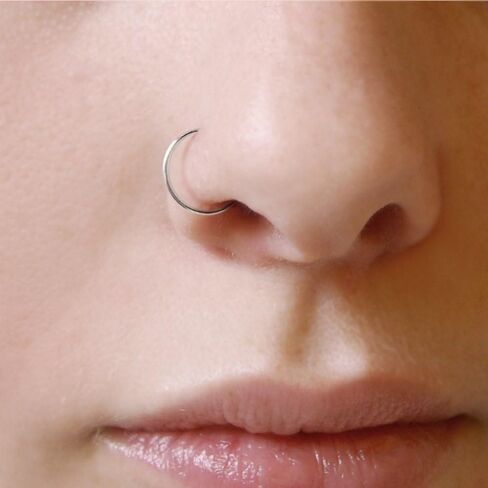 14k Real Solid Gold Nose Hoop Ring Piercing - 22 Gauge Hoop for Nose, Lip, Ear& Eyebrow - Ideal for Multiple Piercing - Perfect for Minimalist Design Earring - Sold as a Single in Saudi Arabia
