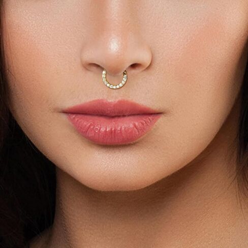 Lantine Cz Septum Daith Piercing Jewelry Gold Septum Ring 925 Sterling Silver Daith Earrings Hinged Clicker Helix Tragus Piercing Jewelry Cartilage Hoop Earrings 18g 7mm in Saudi Arabia