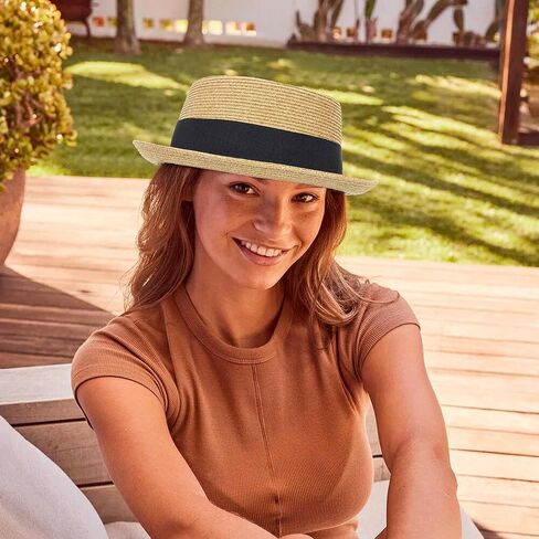 النساء الرجال الصيف القش جديلة لحم الخنزير فطيرة قبعة كلاسيكية قصيرة حافة قبعة الشاطئ ديربي فيدورا قبعة الشمس in Kuwait