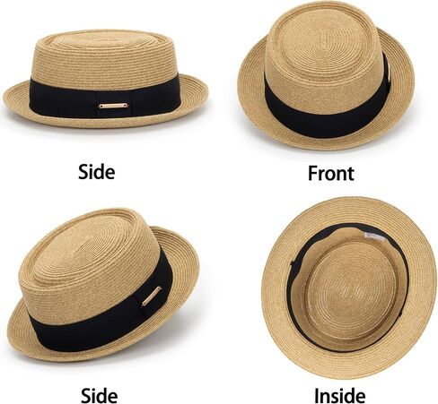 النساء الرجال الصيف القش جديلة لحم الخنزير فطيرة قبعة كلاسيكية قصيرة حافة قبعة الشاطئ ديربي فيدورا قبعة الشمس in Kuwait