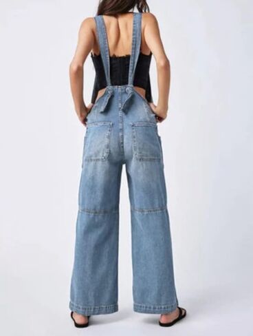 Kedera Women's Casual Baggy Denim Adjustable Denim Bib Overalls Loose Wide Leg Jeans Pants Jumpsuits with Pockets in Kuwait
