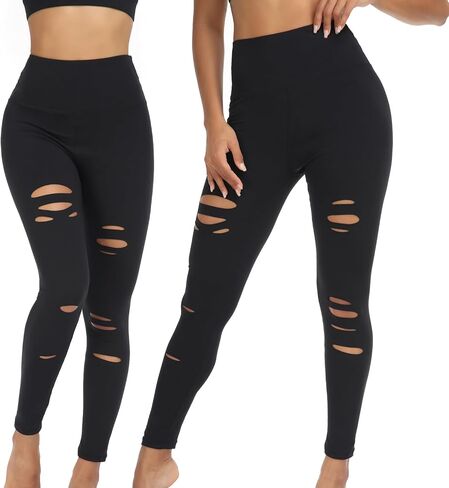 ممزق Legging للنساء - عالية الخصر السيطرة على البطن السراويل السراويل التمرين الرياضية in Kuwait
