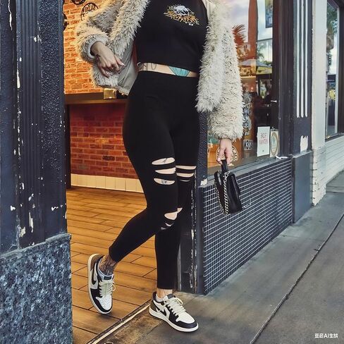 ممزق Legging للنساء - عالية الخصر السيطرة على البطن السراويل السراويل التمرين الرياضية in Kuwait