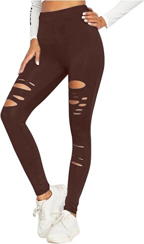 ممزق Legging للنساء - عالية الخصر السيطرة على البطن السراويل السراويل التمرين الرياضية in Kuwait