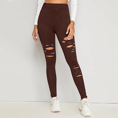 ممزق Legging للنساء - عالية الخصر السيطرة على البطن السراويل السراويل التمرين الرياضية in Kuwait