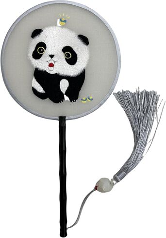 Handmade Embroidered Panda Round Fan – Traditional Chinese Silk Hand Fan in Saudi Arabia