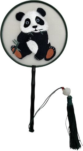 Handmade Embroidered Panda Round Fan – Traditional Chinese Silk Hand Fan in Saudi Arabia