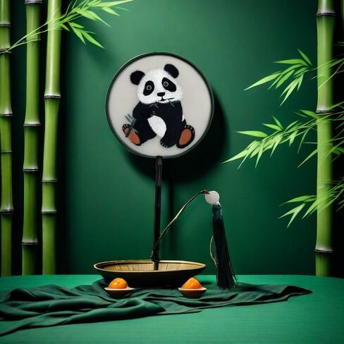 Handmade Embroidered Panda Round Fan – Traditional Chinese Silk Hand Fan in Saudi Arabia