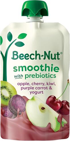 Beech-Nut Toddler Smoothies with Prebiotics, Banana Mango Passion Fruit & Yogurt Baby & Toddler Food Pouches, 3.5 oz (12 Pack) in Kuwait