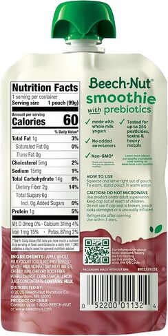 Beech-Nut Toddler Smoothies with Prebiotics, Banana Mango Passion Fruit & Yogurt Baby & Toddler Food Pouches, 3.5 oz (12 Pack) in Kuwait