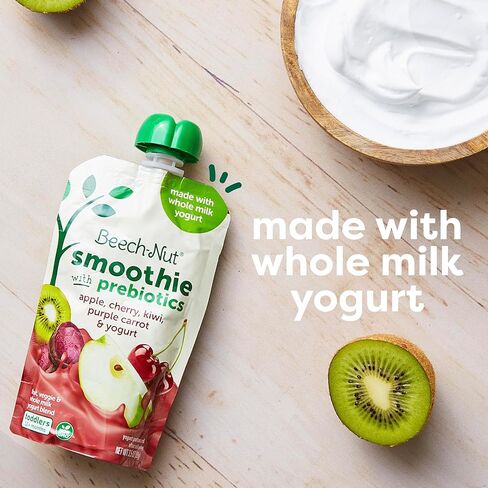 Beech-Nut Toddler Smoothies with Prebiotics, Banana Mango Passion Fruit & Yogurt Baby & Toddler Food Pouches, 3.5 oz (12 Pack) in Kuwait