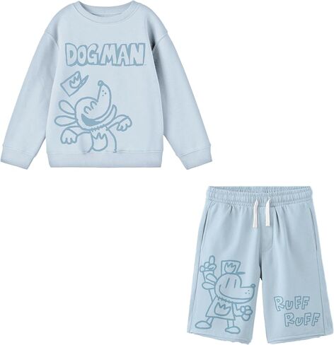 Bioworld Dog Man Puff Ruff Boy's 2-Pack Crew Neck Long Sleeve Sweatshirt & Lounge Shorts Set in Saudi Arabia