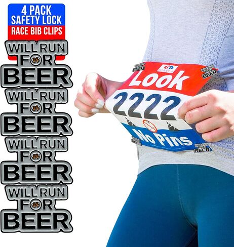 BibBoards Metal “Will Run for Beer" Event Clips | bibSNAPS Safety Lock Bib Clips, Eliminate Safety Pins, Metal Event Clips, Clothing Pins Replacement, for Securing Running and Cycling Number in Kuwait