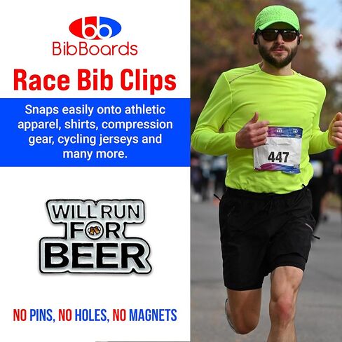 BibBoards Metal “Will Run for Beer" Event Clips | bibSNAPS Safety Lock Bib Clips, Eliminate Safety Pins, Metal Event Clips, Clothing Pins Replacement, for Securing Running and Cycling Number in Kuwait