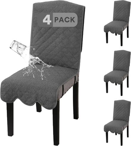 H.VERSAILTEX 100% Waterproof Dining Chair Covers Teddy Fleece Chair Cover for Dining Room Set of 6 Parson Chair Slipcovers Chair Protectors Covers, Grey in Saudi Arabia