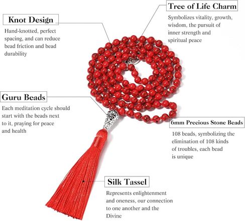 108 Mala Prayer Beads Wrap Necklace with Long Tassel Boho Necklace for Women Amazonite Bead Bracelet with Spiritual Tree of Life Pendant 108 Beads Necklace for Meditation in Kuwait