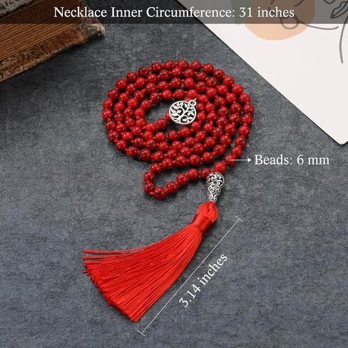 108 Mala Prayer Beads Wrap Necklace with Long Tassel Boho Necklace for Women Amazonite Bead Bracelet with Spiritual Tree of Life Pendant 108 Beads Necklace for Meditation in Kuwait