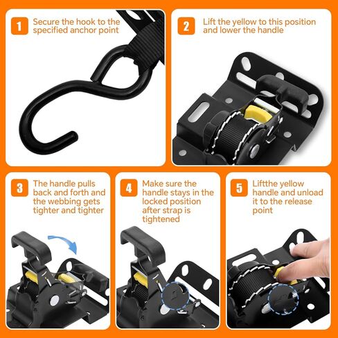 2pcs أشرطة السقاطة القابلة للسحب تناسب 2015-2025 Ford F150 250 350 450 Tuto Retract Tie Down Strapswith Drowivel Ratchet for Truck Bed Hight-Duty Boxlink Transors لنقل الشحن الآمن (النمط A) in Kuwait