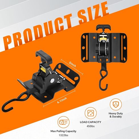 2pcs أشرطة السقاطة القابلة للسحب تناسب 2015-2025 Ford F150 250 350 450 Tuto Retract Tie Down Strapswith Drowivel Ratchet for Truck Bed Hight-Duty Boxlink Transors لنقل الشحن الآمن (النمط A) in Kuwait