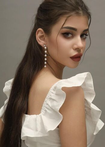 حلق متدلي طويل من اللؤلؤ - أقراط لؤلؤ باروكي مطلية بالذهب عيار 14 قيراط - هدايا مجوهرات أنيقة للنساء والفتيات in Kuwait