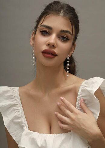 حلق متدلي طويل من اللؤلؤ - أقراط لؤلؤ باروكي مطلية بالذهب عيار 14 قيراط - هدايا مجوهرات أنيقة للنساء والفتيات in Kuwait