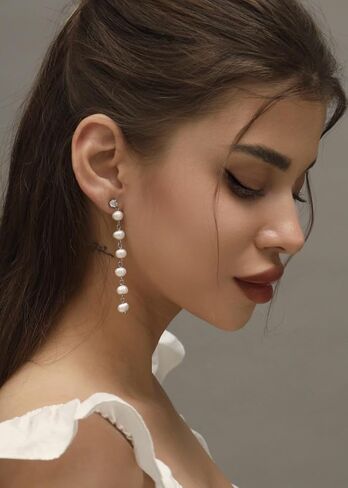 حلق متدلي طويل من اللؤلؤ - أقراط لؤلؤ باروكي مطلية بالذهب عيار 14 قيراط - هدايا مجوهرات أنيقة للنساء والفتيات in Kuwait