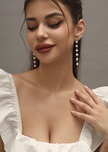 حلق متدلي طويل من اللؤلؤ - أقراط لؤلؤ باروكي مطلية بالذهب عيار 14 قيراط - هدايا مجوهرات أنيقة للنساء والفتيات in Kuwait