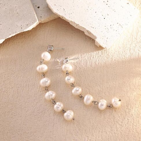 حلق متدلي طويل من اللؤلؤ - أقراط لؤلؤ باروكي مطلية بالذهب عيار 14 قيراط - هدايا مجوهرات أنيقة للنساء والفتيات in Kuwait