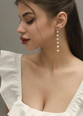 حلق متدلي طويل من اللؤلؤ - أقراط لؤلؤ باروكي مطلية بالذهب عيار 14 قيراط - هدايا مجوهرات أنيقة للنساء والفتيات in Kuwait