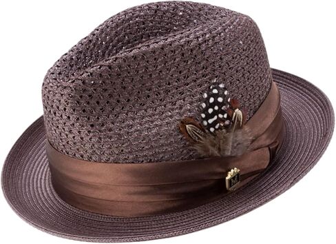 مونتيك مضفر قرصة فيدورا قبعة للرجال | بوليستر خفيف الوزن الصيف بنما قبعة عصرية التصميم | H-24 in Kuwait