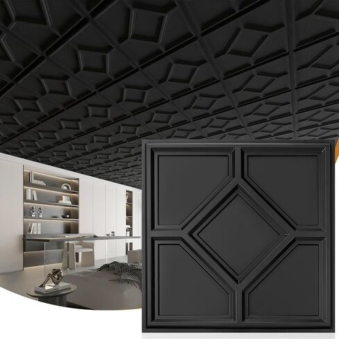 WOWSTAR 12-Pack 24"x24" Drop Ceiling Tiles, 3D Decorative Glue Up Ceiling Tiles, White in Kuwait