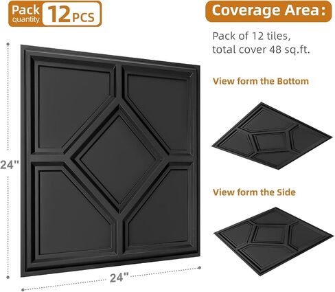 WOWSTAR 12-Pack 24"x24" Drop Ceiling Tiles, 3D Decorative Glue Up Ceiling Tiles, White in Kuwait