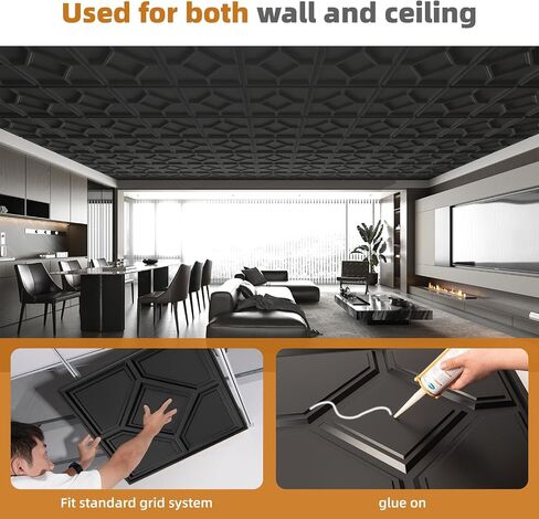 WOWSTAR 12-Pack 24"x24" Drop Ceiling Tiles, 3D Decorative Glue Up Ceiling Tiles, White in Kuwait