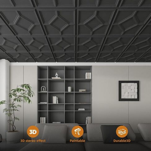 WOWSTAR 12-Pack 24"x24" Drop Ceiling Tiles, 3D Decorative Glue Up Ceiling Tiles, White in Kuwait