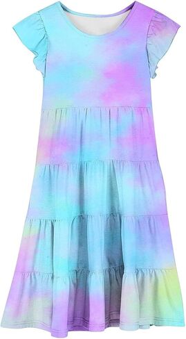 2025 Summer Teens Girls Dresses Toddler Kids Cute Ruffles A Line Color Block Dress Little Girl Skater Tiered Swing Sun Dress in Saudi Arabia