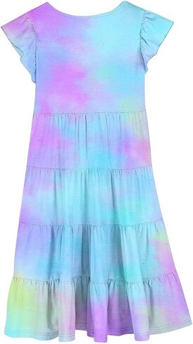 2025 Summer Teens Girls Dresses Toddler Kids Cute Ruffles A Line Color Block Dress Little Girl Skater Tiered Swing Sun Dress in Saudi Arabia