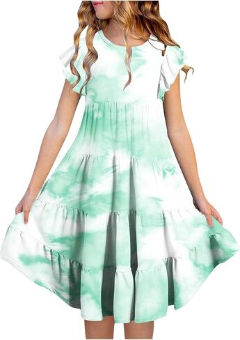 2025 Summer Teens Girls Dresses Toddler Kids Cute Ruffles A Line Color Block Dress Little Girl Skater Tiered Swing Sun Dress in Saudi Arabia
