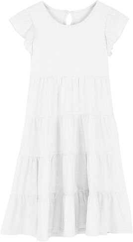 Little Girls Summer Midi Dresses Toddler Kids Preppy Ruffles Sleeve Flutter A Line Dress Teens Girl Casual Tiered Sun Dress in Kuwait