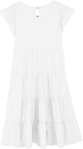 Little Girls Summer Midi Dresses Toddler Kids Preppy Ruffles Sleeve Flutter A Line Dress Teens Girl Casual Tiered Sun Dress in Kuwait